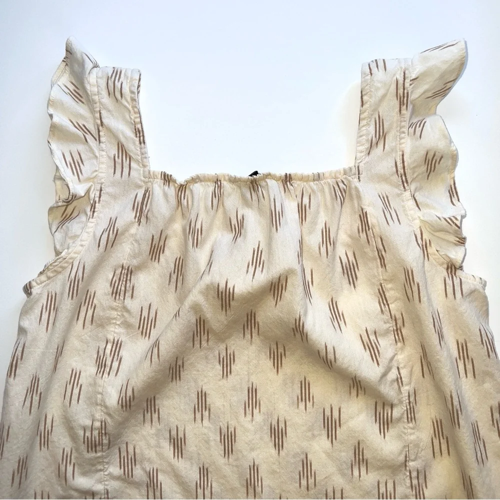 Madewell Cream Smocked Ruffle Straps Tank Top In Ikat Sz M - Picture 11 of 12